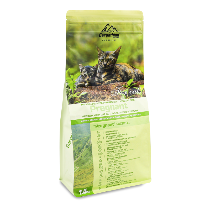Корм д/вагітних та лактуючих кішок Прегнент з куркою та скумбрією сухий 1,5кг Карпатіан Пет Фуд