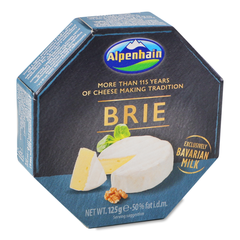 Сир м’який Brie Селект з білою пліснявою 50% 125г коробка Alpenhain