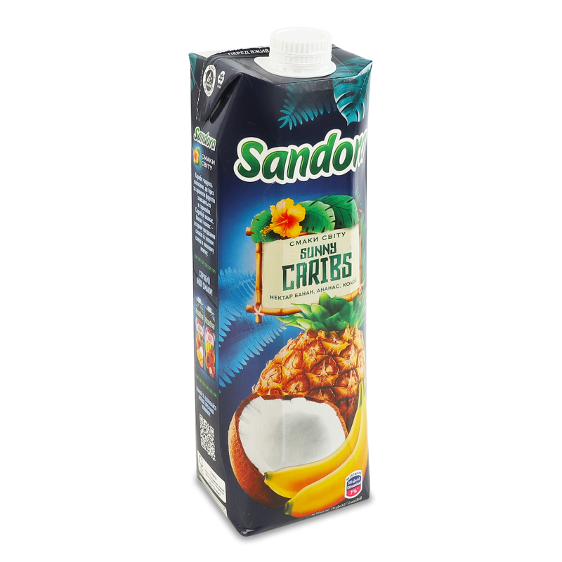 Нектар Sunny Caribs Банан-ананас-кокос неосвітлений 950мл призма Sandora