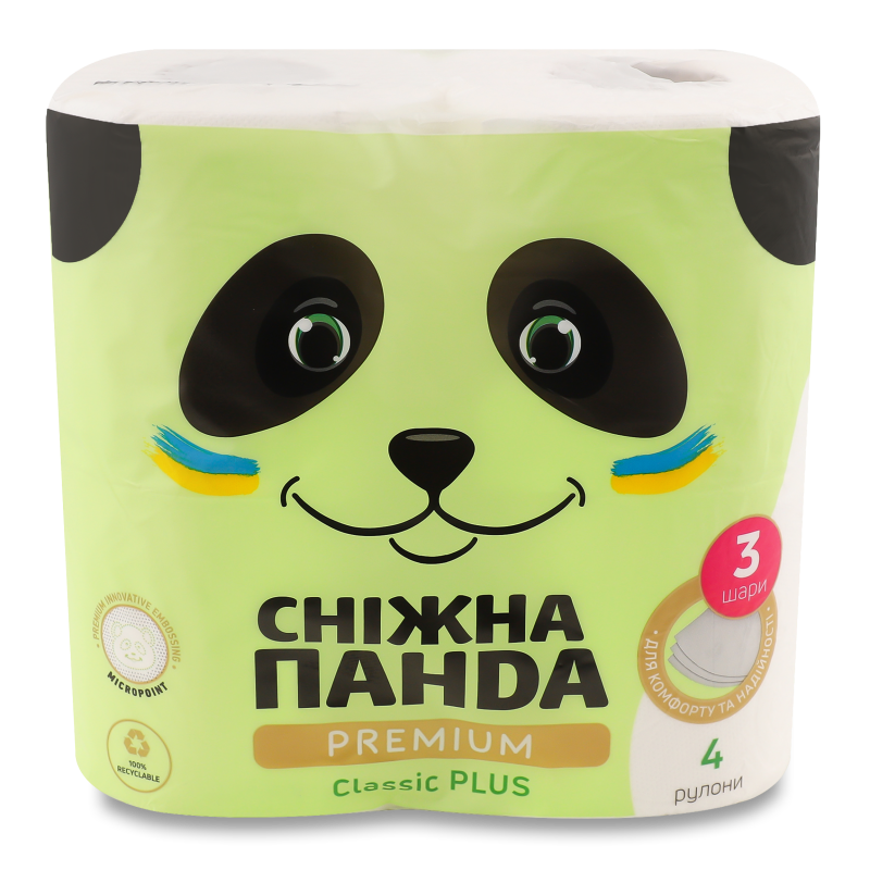 Папір туалетний Premium Classic Plus 3шари 4шт Сніжна панда