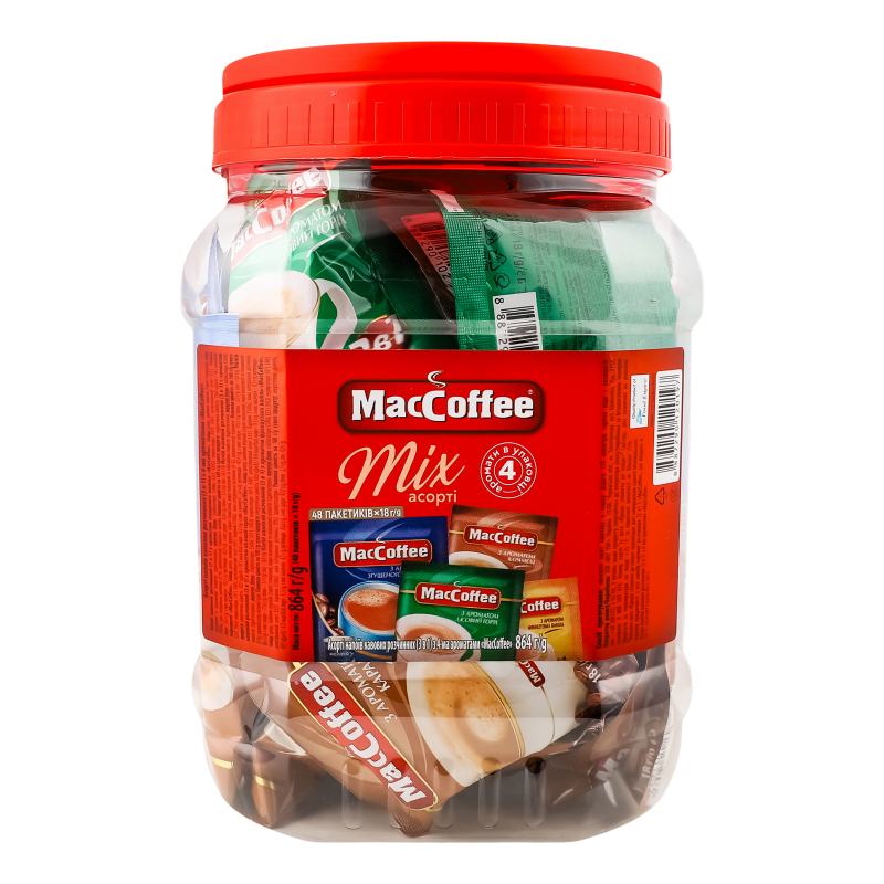 Напій кавовий розчинний 4 аромати 3в1 Mix асорті MacCoffee п/б 48х