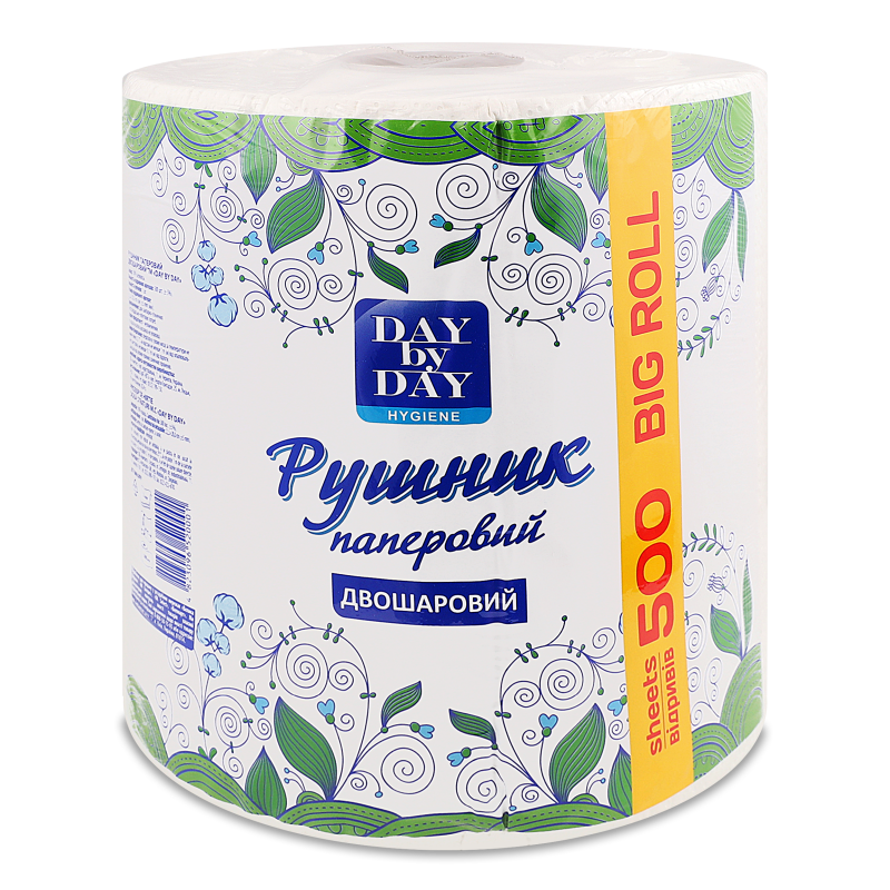 Рушник паперовий білий 2шари 500відривів 1шт Day by Day