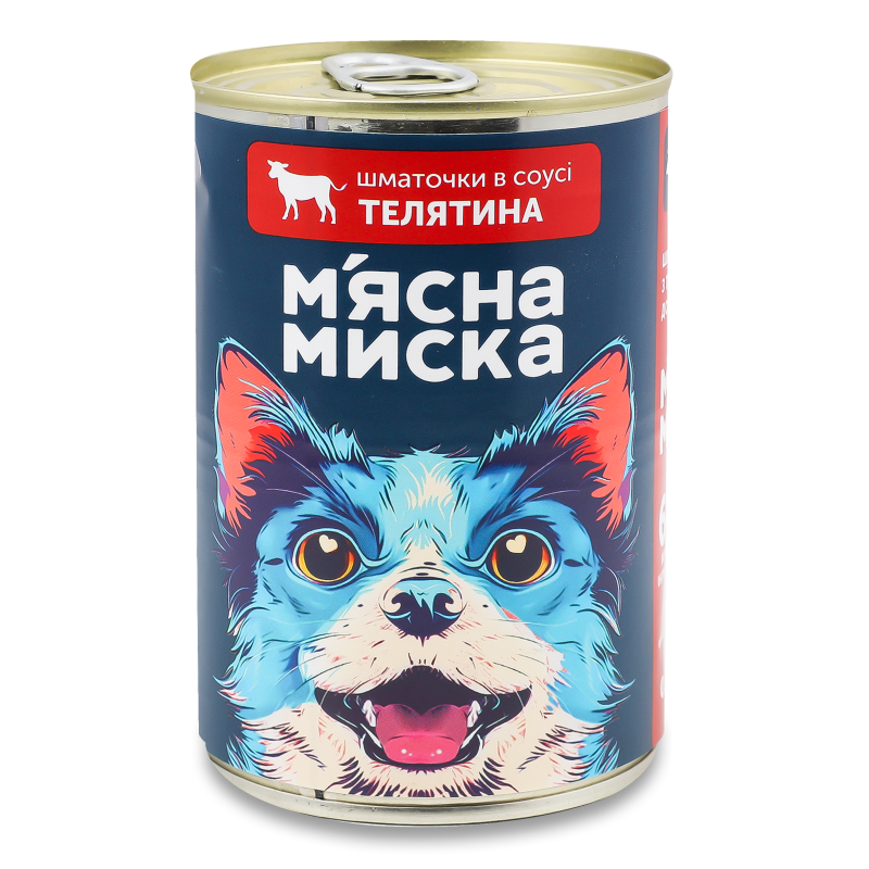 Корм д/дорослих собак Шматочки телятини в соусі 415г ж/б М”ясна миска