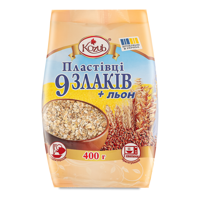 Суміш пластівців миттєвого приготування 9злаків+льон 400г Козуб продукт