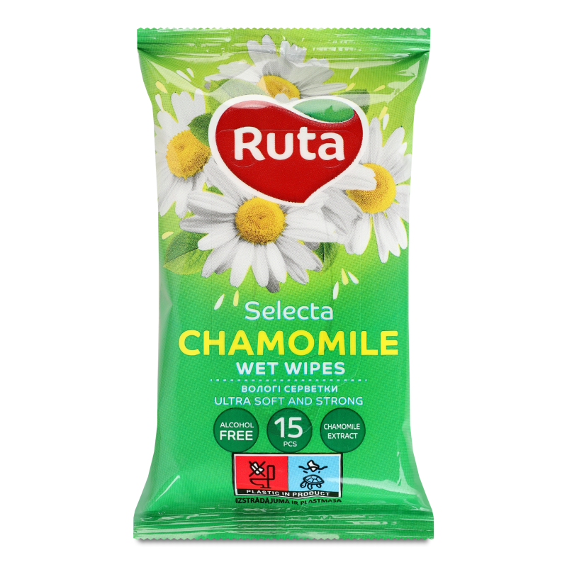 Серветки вологі Selecta з екстрактом ромашки 15шт Ruta