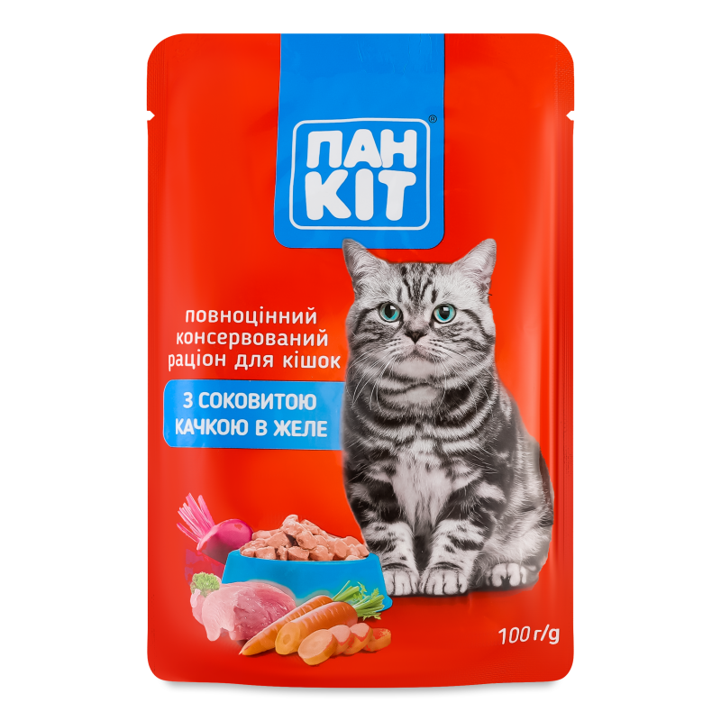 Корм д/котів з соковитою качкою в желе 100г пауч Пан Кот