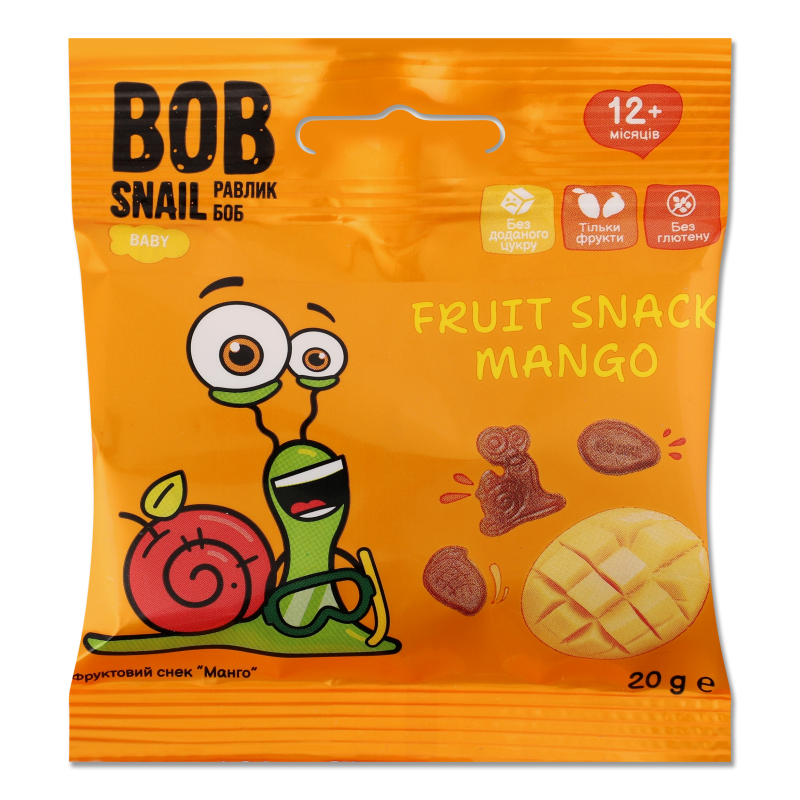 Снек фруктовий дитячий Манго від 12місяців 20г Bob Snail