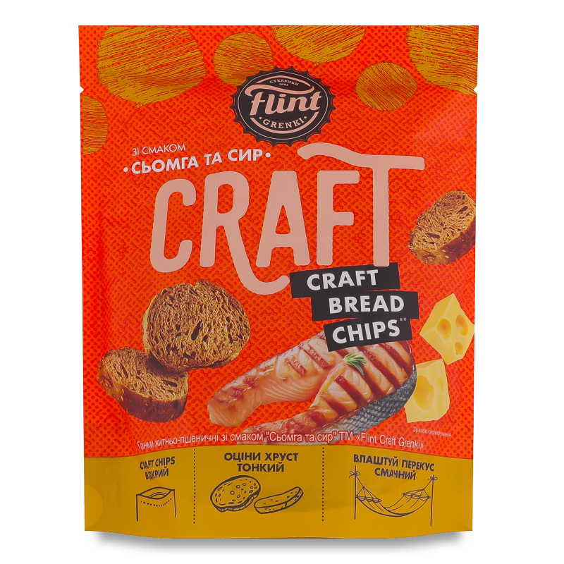 Грінки житньо-пшеничні Craft з смаком Сьомга та сир 80г Flint