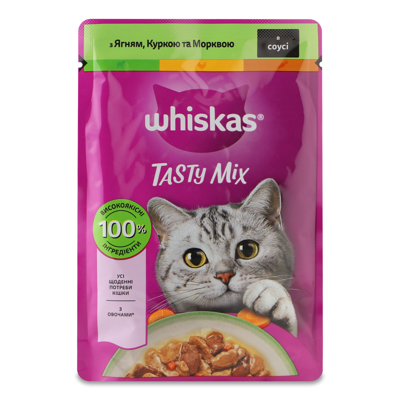 Корм д/дорослих котів TastyMix з ягням куркою та морквою в соусі 85г пауч Whiskas