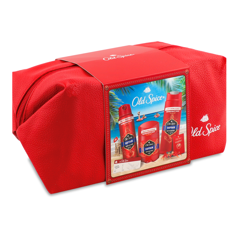 Набір Captain Дезодорант твердий 50мл+Дезодорант спрей 150мл+Гель д/душу та шампунь 250мл+Косметичка Old Spice
