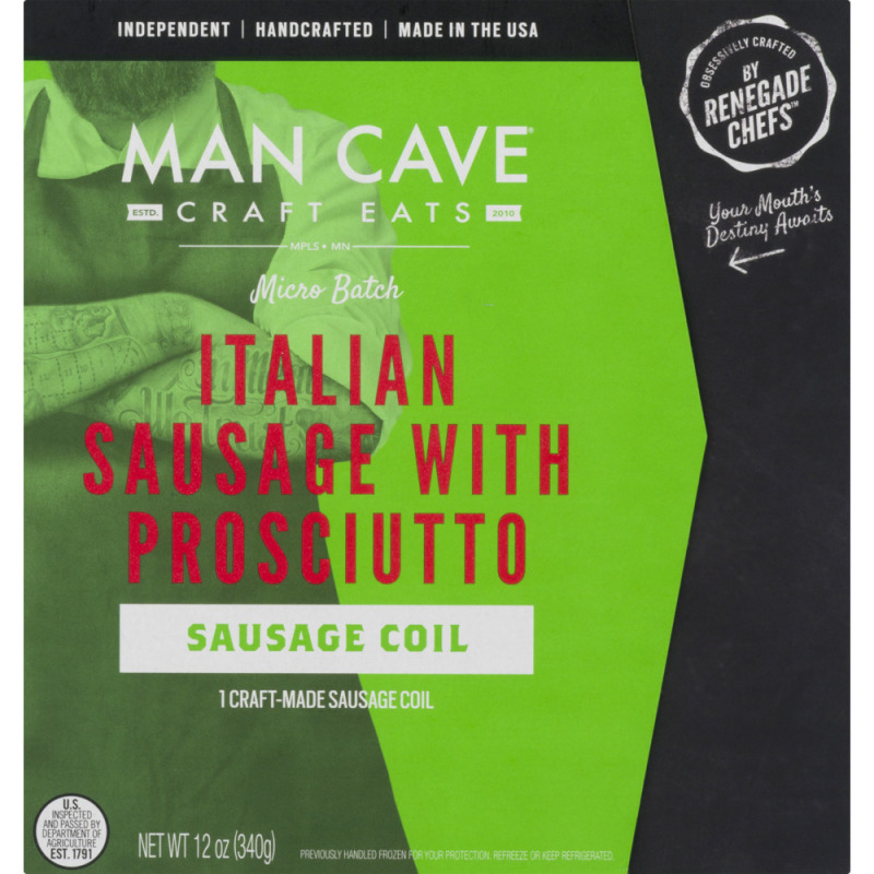Man Cave Craft Eats Italian Sausage with Prosciutto Sausage Coil Man ...
