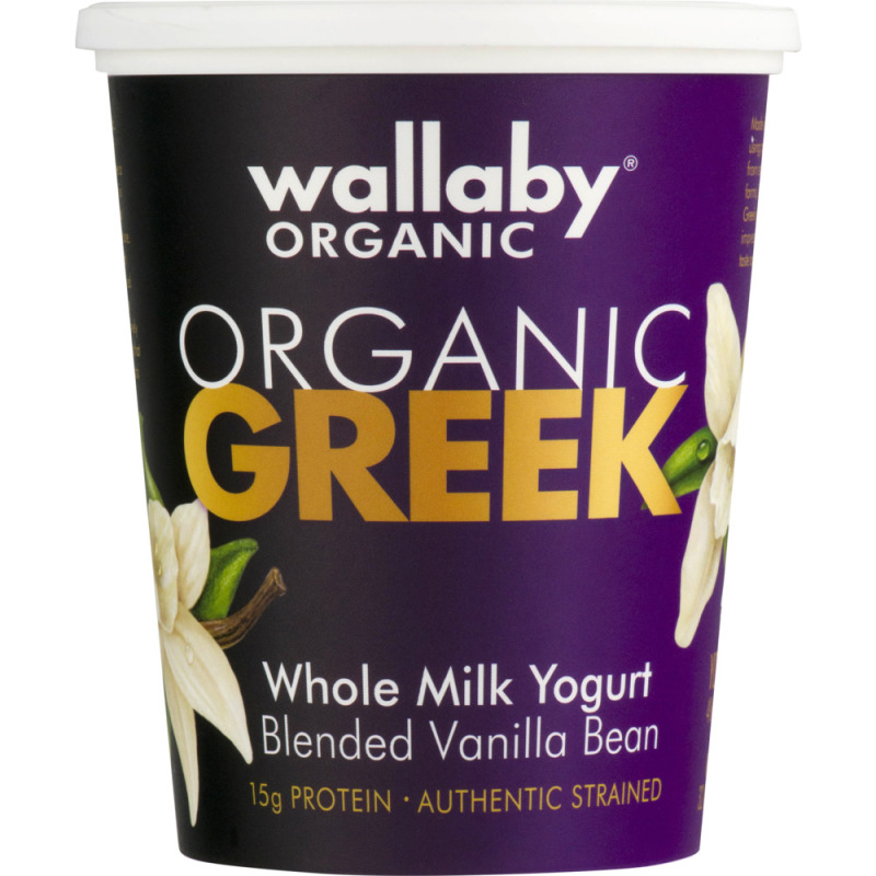 Wallaby Organic Greek Whole Milk Yogurt Blended Vanilla Bean Wallaby
