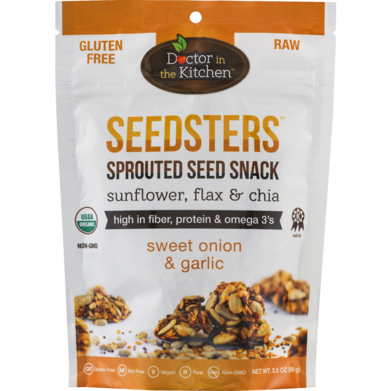 Doctor in the kitchen seedsters sprouted seed snack sunflower, flax&chia sweet onion&garlic (893615002077)